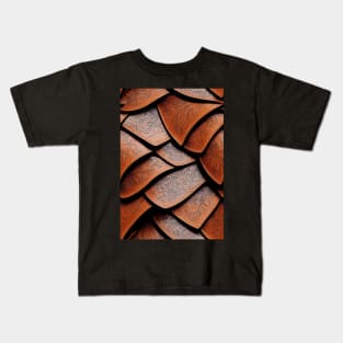 Dark Brown Ornamental Leather Stripes, natural and ecological leather print #53 Kids T-Shirt